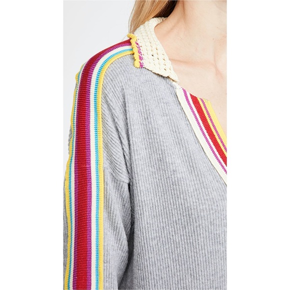 🏷 🆕 Free People Gray Crotchet Collar Sweater Top - Picture 3 of 16